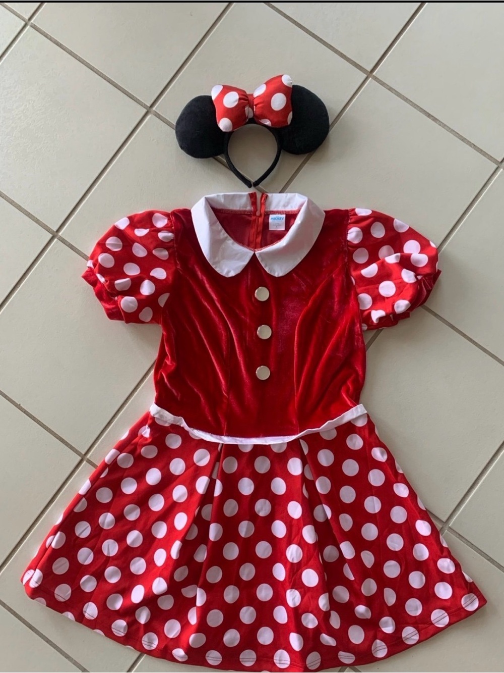 Red Polka Dot Minnie-Style adult Costume with Headband and yellow heels